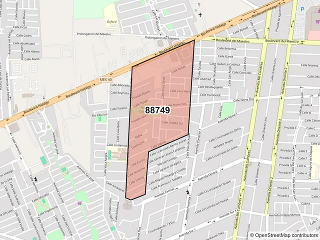 Mapa del código postal 88749, Reynosa, Tamaulipas
