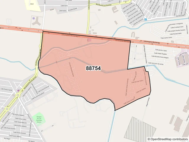 Mapa del código postal 88754, Reynosa, Tamaulipas