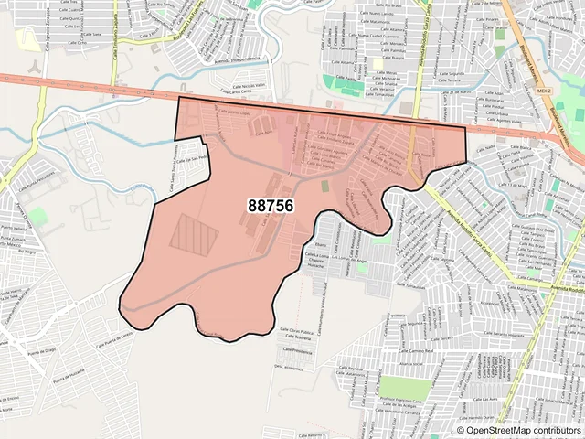 Mapa del código postal 88756, Reynosa, Tamaulipas