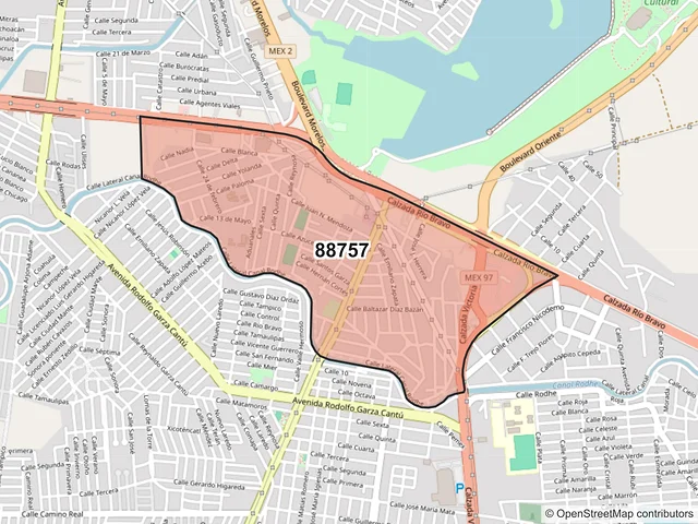 Mapa del código postal 88757, Reynosa, Tamaulipas