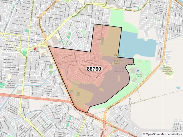 Mapa del código postal 88760, Reynosa, Tamaulipas