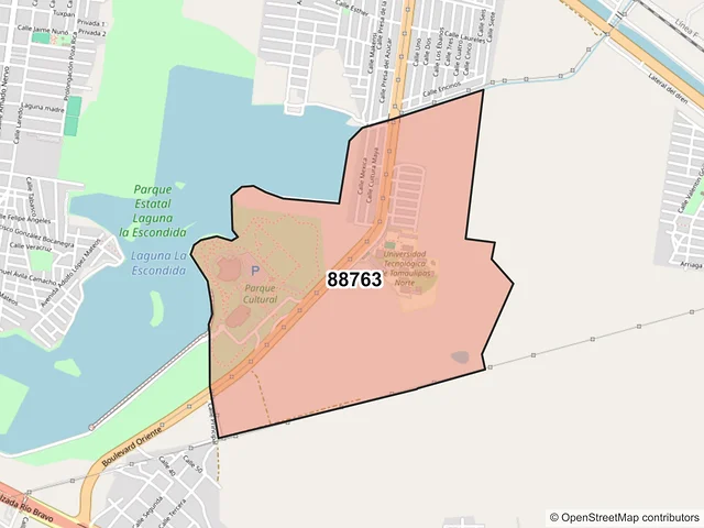 Mapa del código postal 88763, Reynosa, Tamaulipas