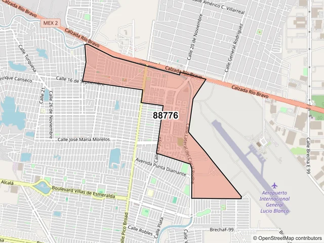 Mapa del código postal 88776, Reynosa, Tamaulipas