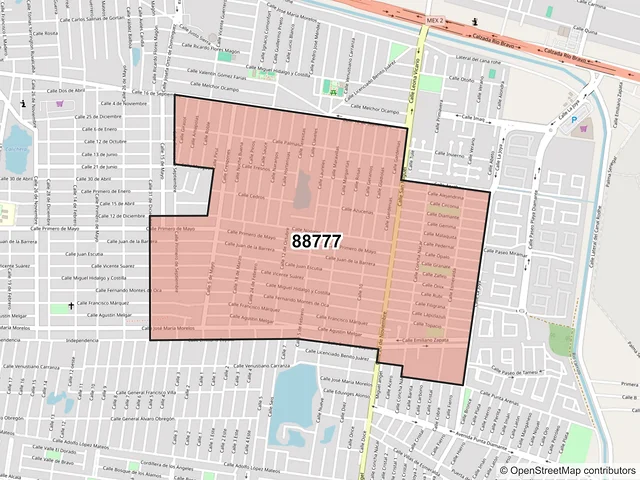 Mapa del código postal 88777, Reynosa, Tamaulipas
