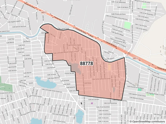 Mapa del código postal 88778, Reynosa, Tamaulipas