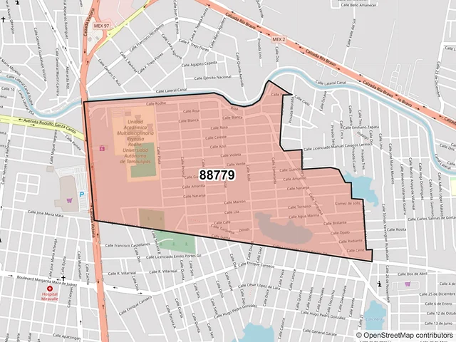 Mapa del código postal 88779, Reynosa, Tamaulipas