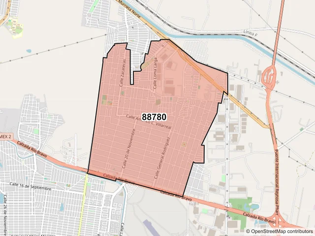 Mapa del código postal 88780, Reynosa, Tamaulipas