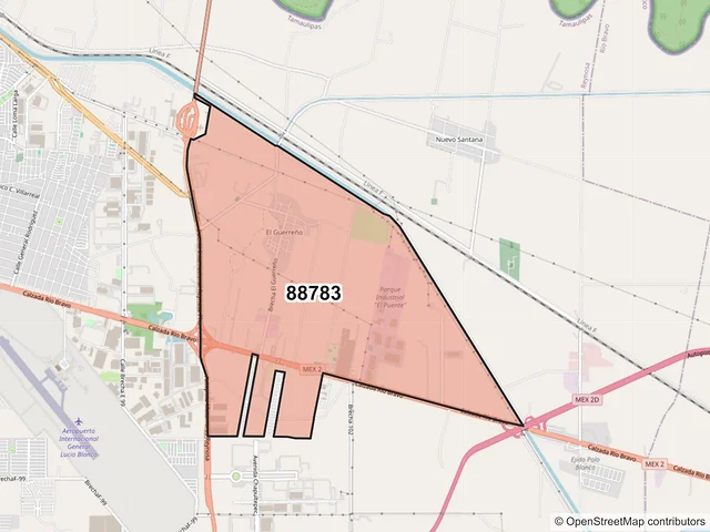 Mapa del código postal 88783, Reynosa, Tamaulipas