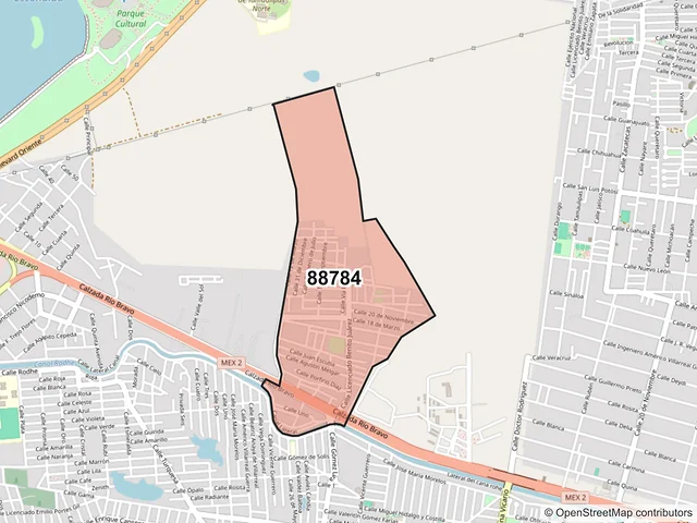Mapa del código postal 88784, Reynosa, Tamaulipas