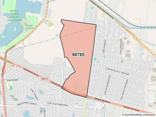 Mapa del código postal 88785, Reynosa, Tamaulipas