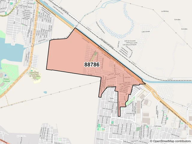 Mapa del código postal 88786, Reynosa, Tamaulipas