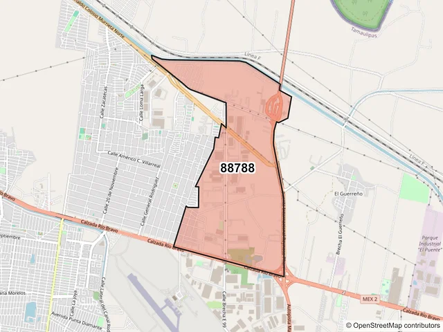 Mapa del código postal 88788, Reynosa, Tamaulipas