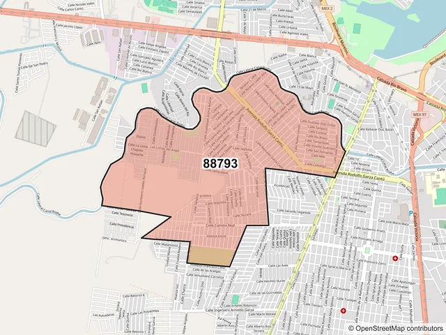 Mapa del código postal 88793, Reynosa, Tamaulipas