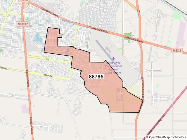 Mapa del código postal 88795, Reynosa, Tamaulipas