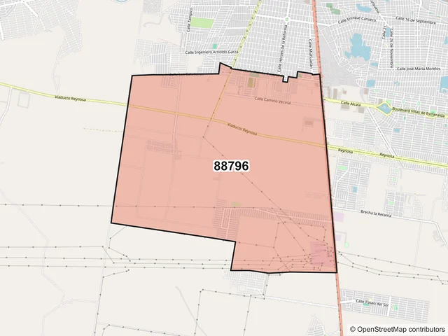 Mapa del código postal 88796, Reynosa, Tamaulipas