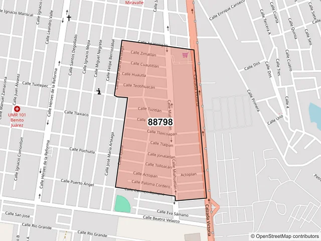Mapa del código postal 88798, Reynosa, Tamaulipas