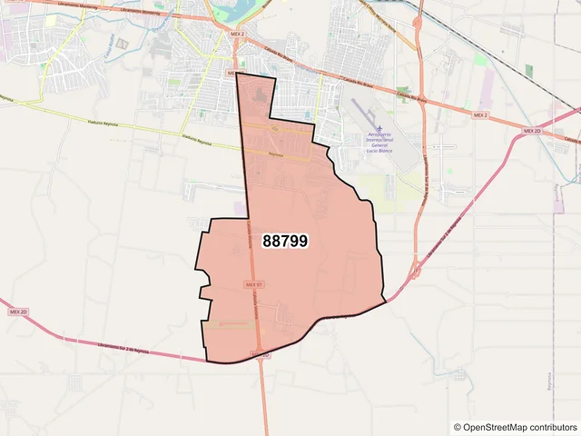 Mapa del código postal 88799, Reynosa, Tamaulipas