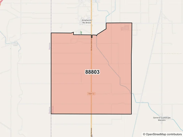 Mapa del código postal 88803, Río Bravo, Tamaulipas