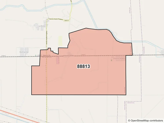 Mapa del código postal 88813, Río Bravo, Tamaulipas