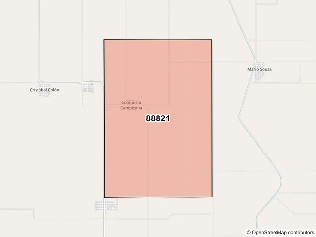 Mapa del código postal 88821, Río Bravo, Tamaulipas