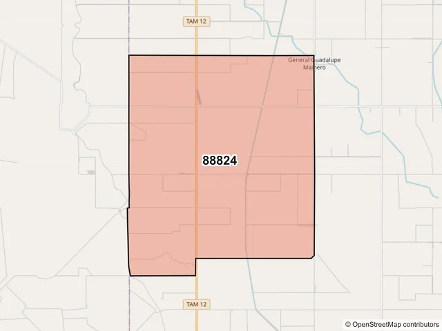 Mapa del código postal 88824, Río Bravo, Tamaulipas