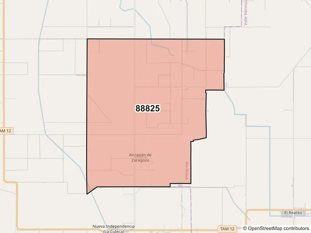 Mapa del código postal 88825, Río Bravo, Tamaulipas