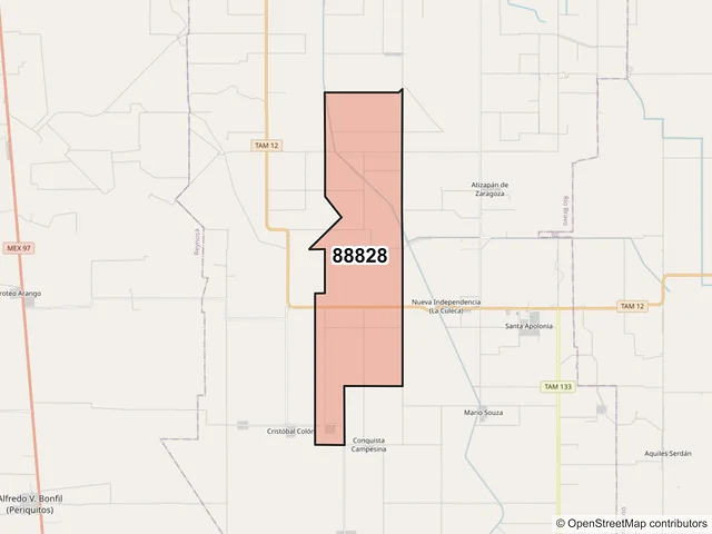 Mapa del código postal 88828, Río Bravo, Tamaulipas