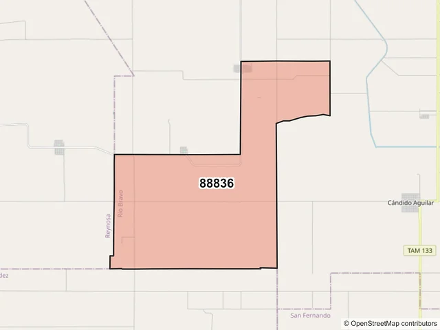 Mapa del código postal 88836, Río Bravo, Tamaulipas
