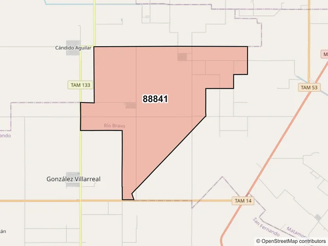 Mapa del código postal 88841, Río Bravo, Tamaulipas