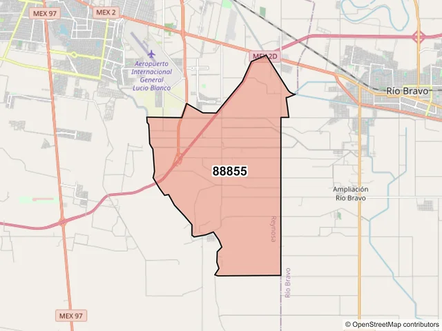 Mapa del código postal 88855, Reynosa, Tamaulipas