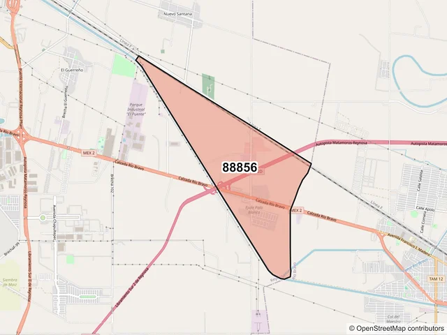 Mapa del código postal 88856, Reynosa, Tamaulipas