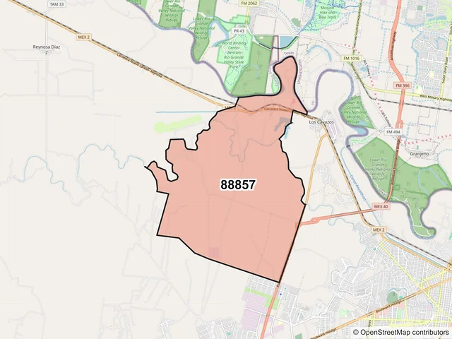 Mapa del código postal 88857, Reynosa, Tamaulipas