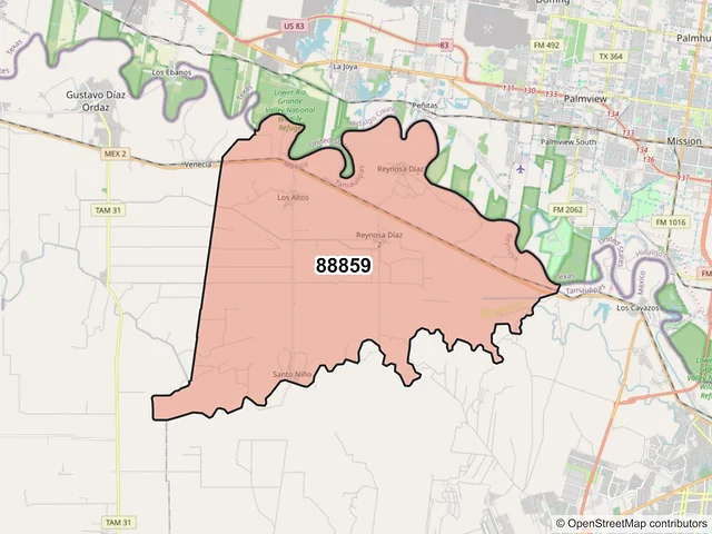 Mapa del código postal 88859, Reynosa, Tamaulipas