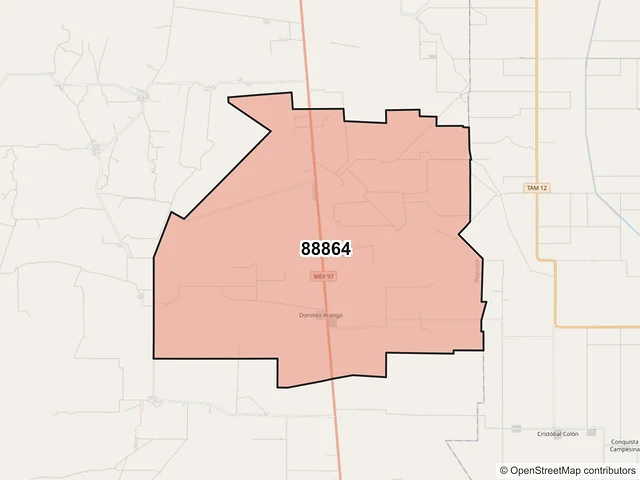 Mapa del código postal 88864, Reynosa, Tamaulipas