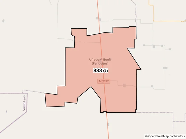 Mapa del código postal 88875, Reynosa, Tamaulipas