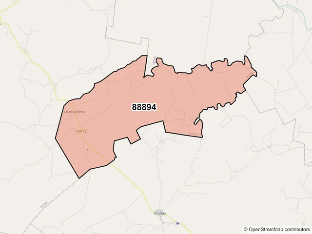 Mapa del código postal 88894, Burgos, Tamaulipas