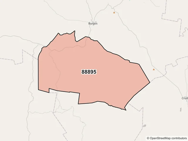 Mapa del código postal 88895, Burgos, Tamaulipas