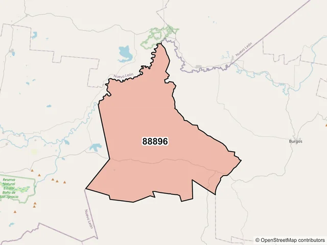 Mapa del código postal 88896, Burgos, Tamaulipas