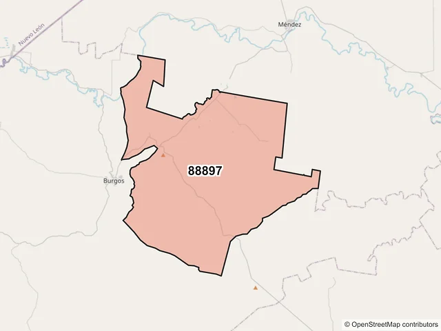 Mapa del código postal 88897, Burgos, Tamaulipas