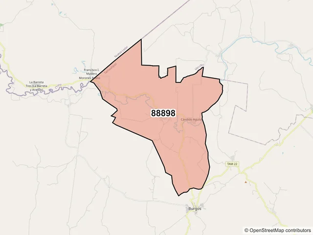 Mapa del código postal 88898, Burgos, Tamaulipas