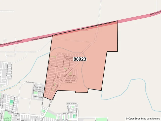 Mapa del código postal 88923, Río Bravo, Tamaulipas