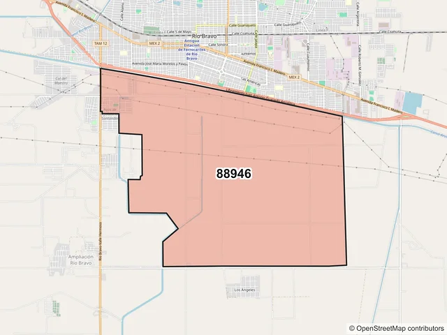 Mapa del código postal 88946, Río Bravo, Tamaulipas