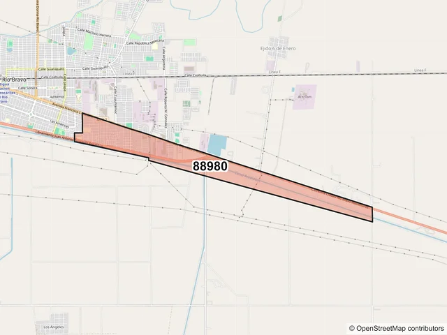 Mapa del código postal 88980, Río Bravo, Tamaulipas