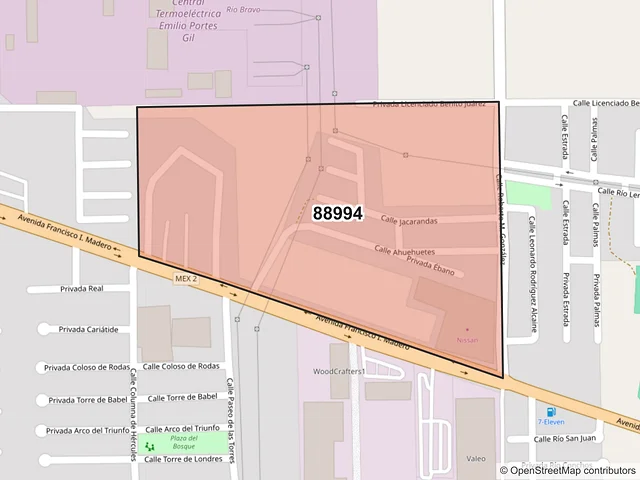 Mapa del código postal 88994, Río Bravo, Tamaulipas