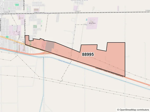 Mapa del código postal 88995, Río Bravo, Tamaulipas