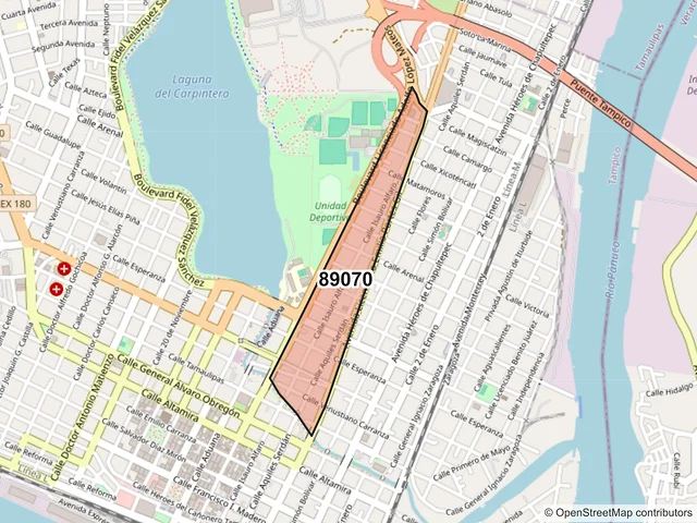 Mapa del código postal 89070, Tampico, Tamaulipas