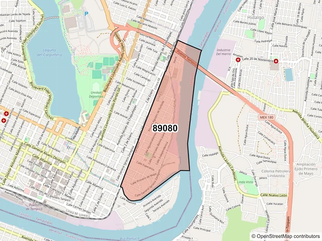 Mapa del código postal 89080, Tampico, Tamaulipas