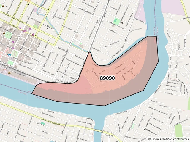 Mapa del código postal 89090, Tampico, Tamaulipas