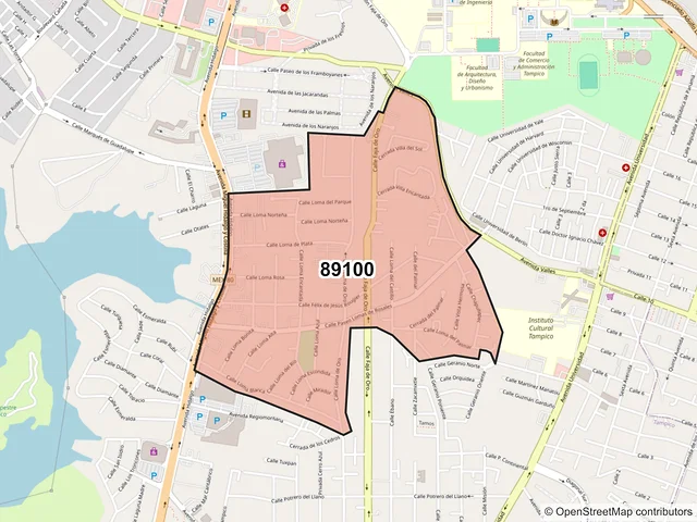 Mapa del código postal 89100, Tampico, Tamaulipas