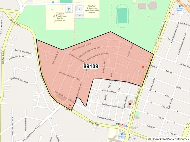 Mapa del código postal 89109, Tampico, Tamaulipas
